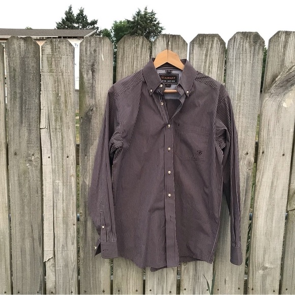 Ariat Pro Series Brown And White Striped Button Down - Picture 1 of 6